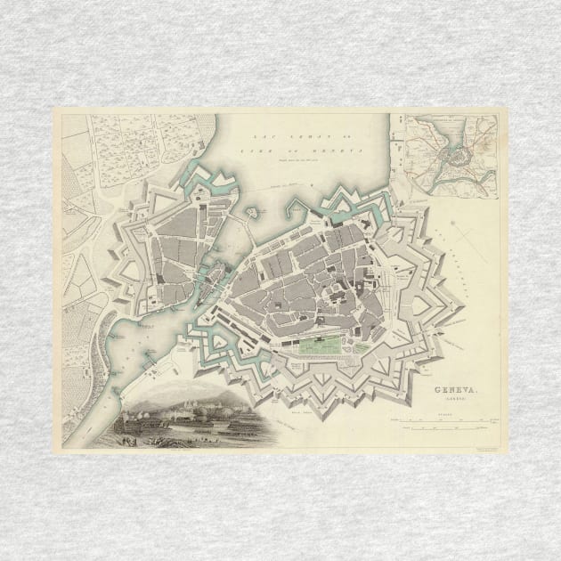 Vintage Map of Geneva (1841) by Bravuramedia